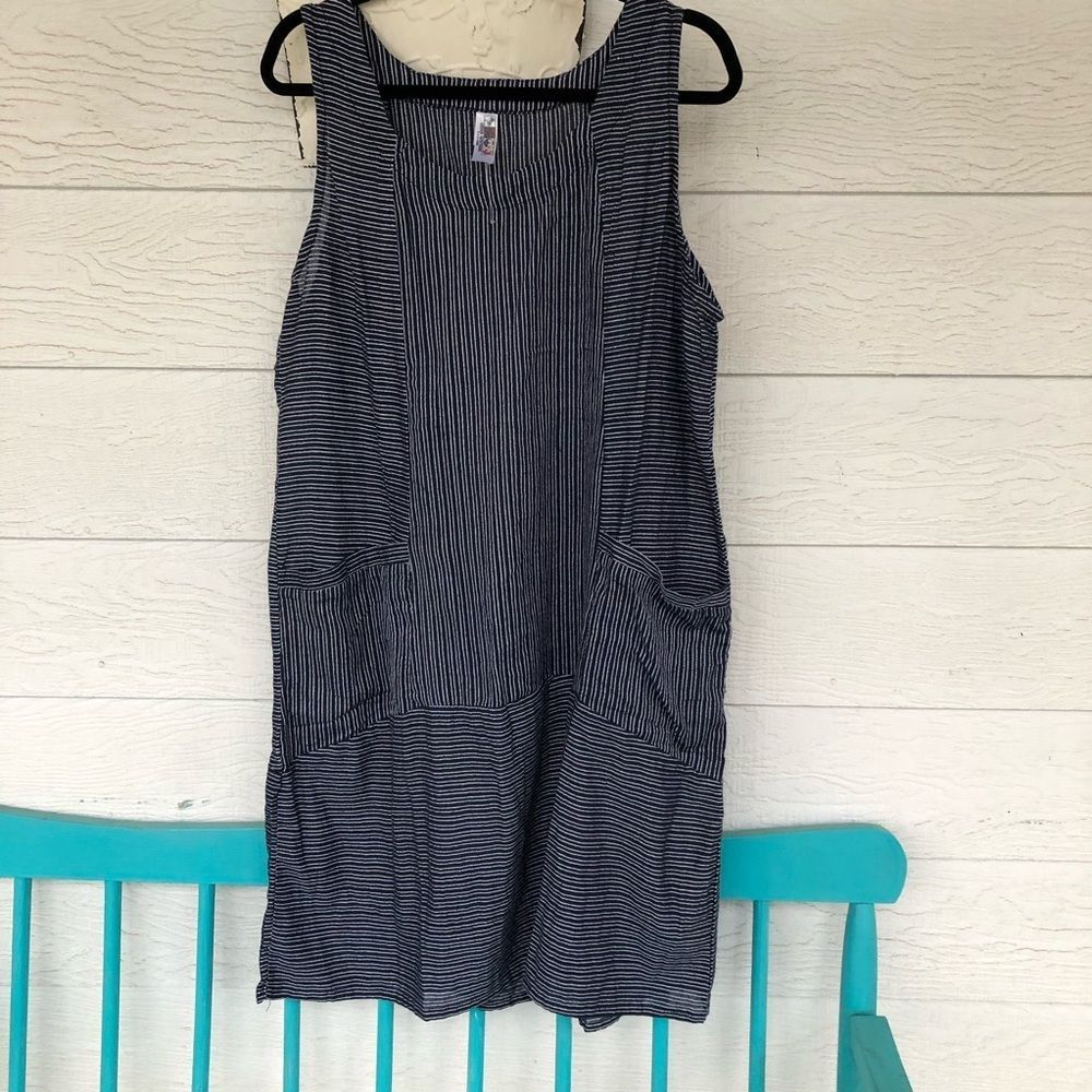 India Boutique Casual A line Blue striped Vacation Dress with Oversized Pockets
